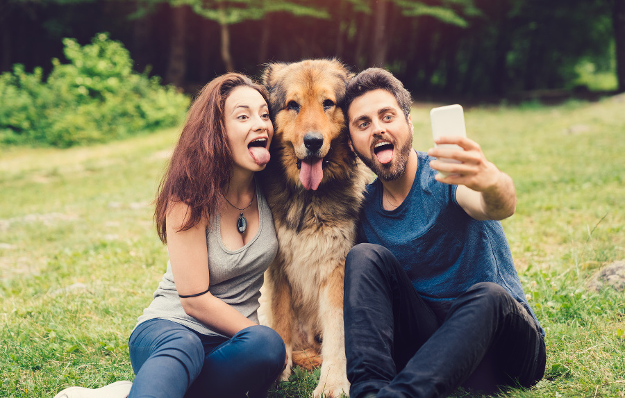 Young couple and dog