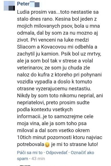 Majiteľ uhynutej sučky Kesiny