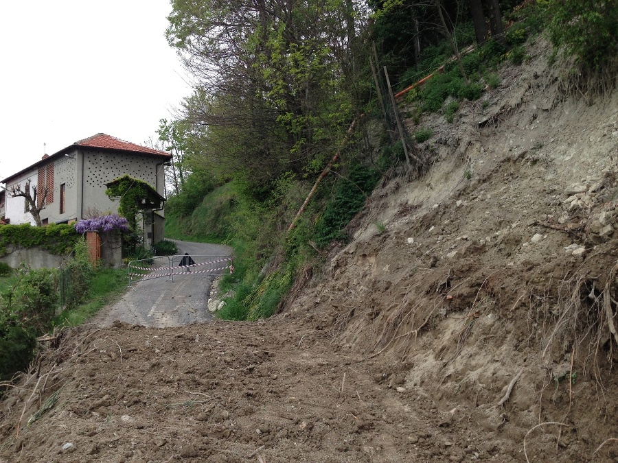 Mudslide on a small country road in Italy