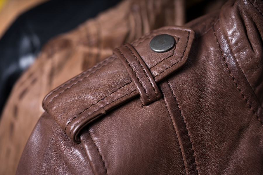 Brown leather jacket shoulder