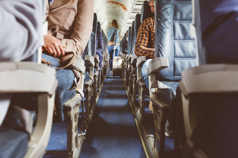 Interior of airplane with