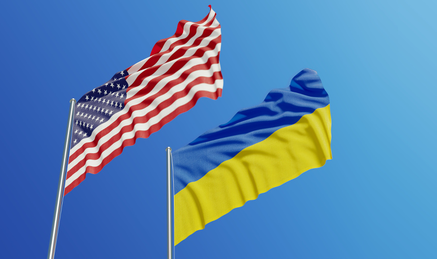 American and Ukrainian flags