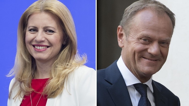 Vľavo Čaputová, vpravo Tusk.