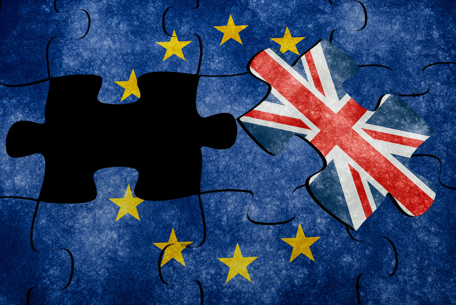 Euro flag with Union Jack puzzle concept