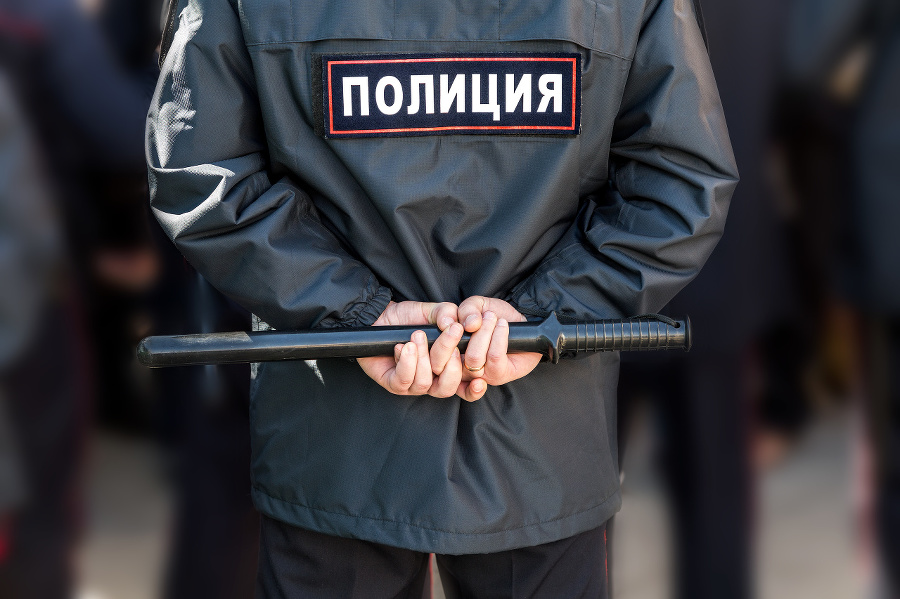 Russian policeman with police