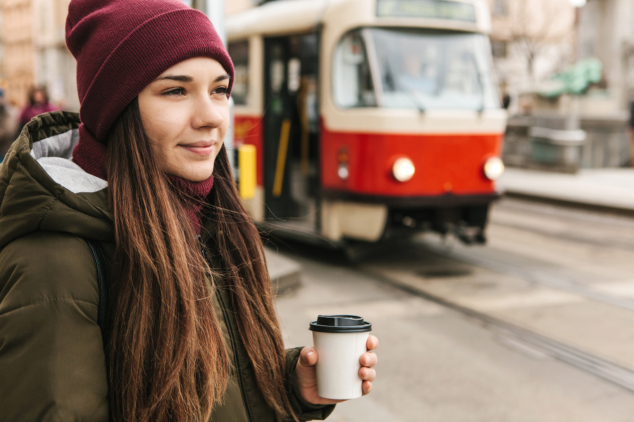 A girl drinks coffee