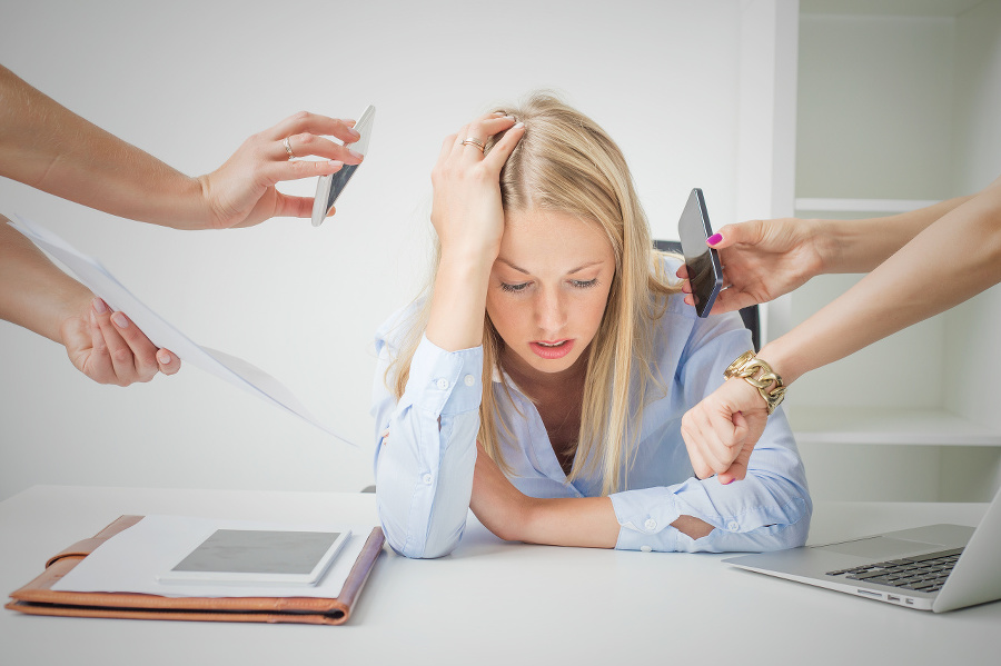 Work issues: woman overloaded