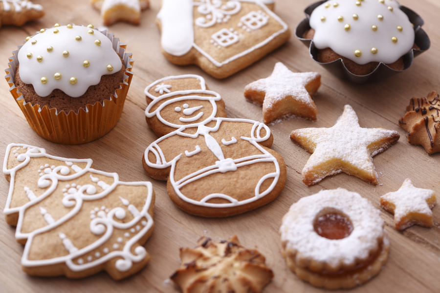 Assorted gingerbread cookies decorated