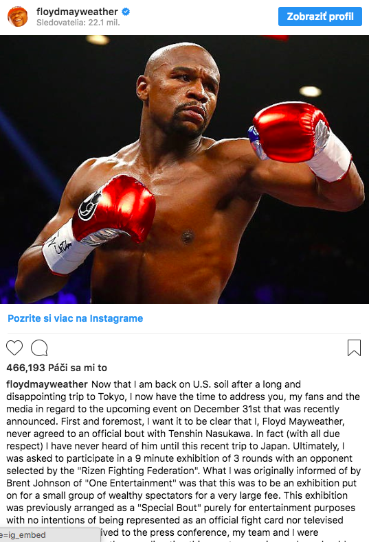 Mayweather sa vyjadril, že