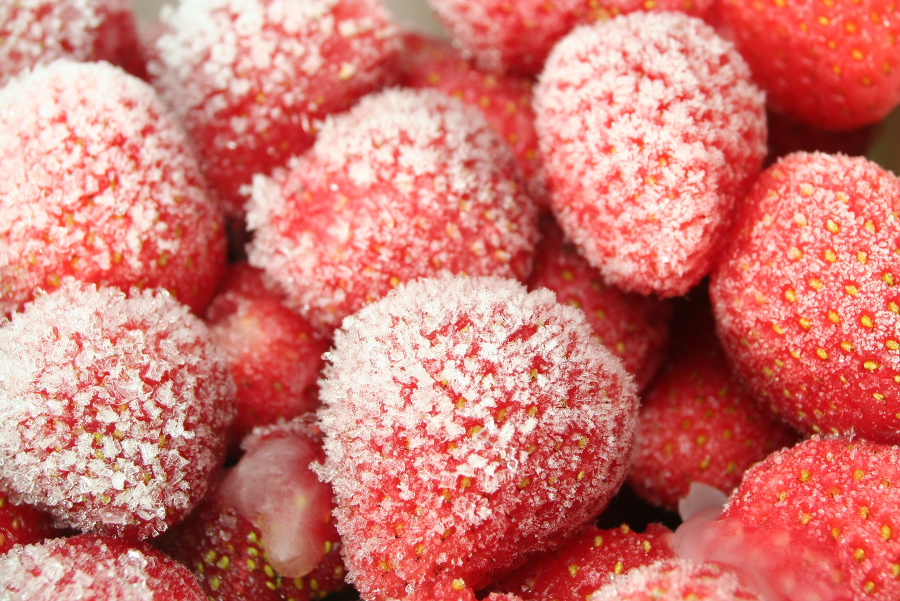 closeup of Frozen Strawberries