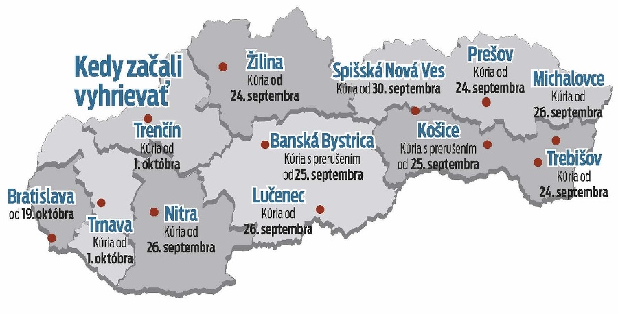 Mapa dátumov začatia vyhrievania