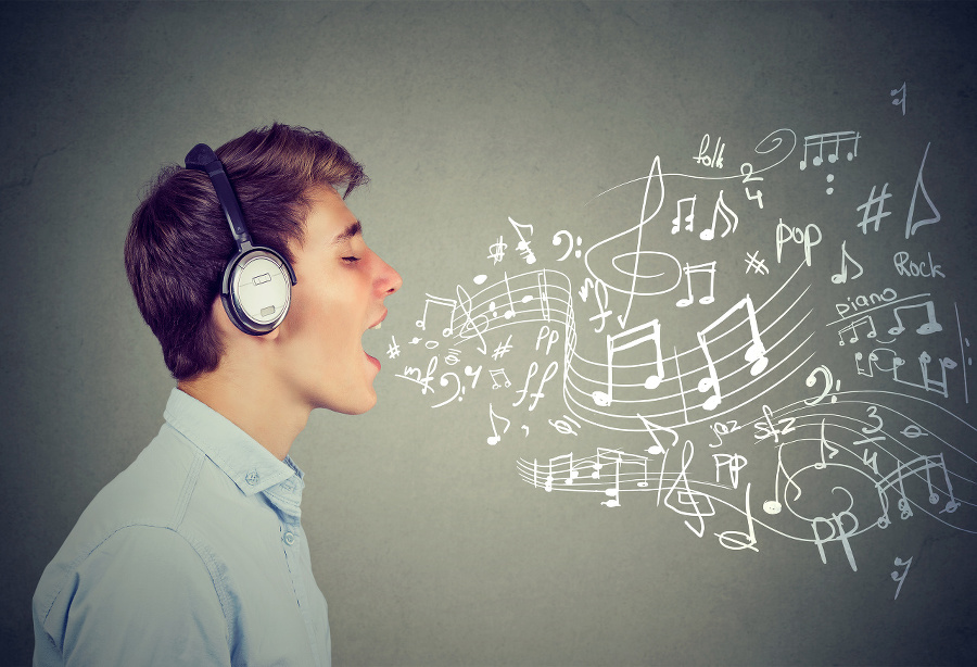 Young man singing with