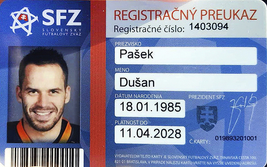 Futbalový registračný preukaz 