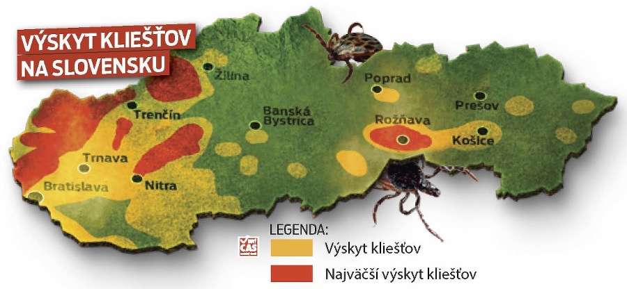 Výskyt kliešťov na Slovensku.