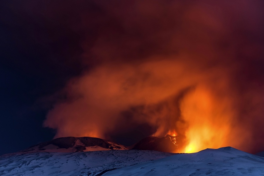 Snehom pokrytá Etna, európska