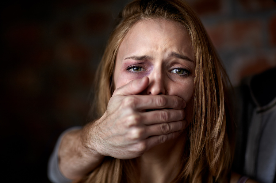 Abused young woman being