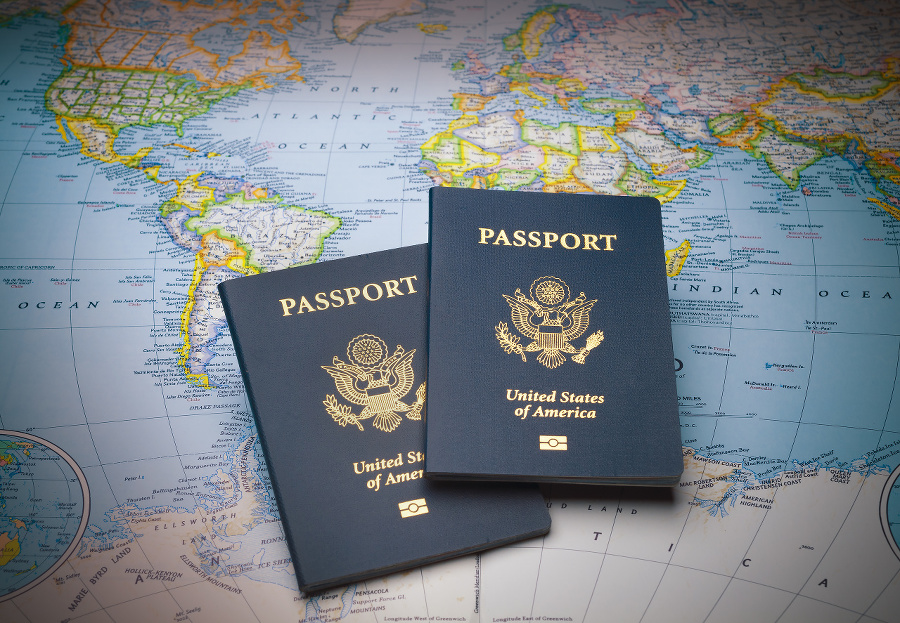 Passports on a map