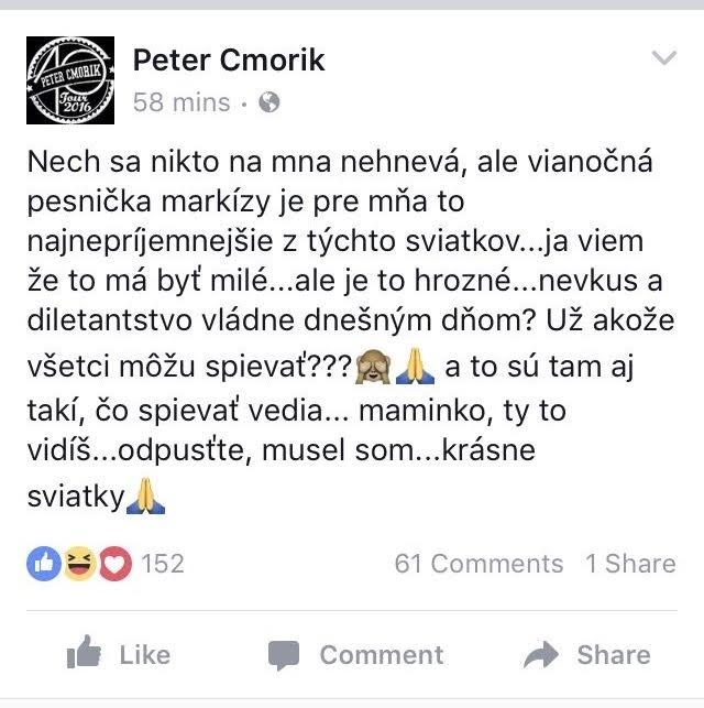 Cmorik si kritiku nenechal pre seba.