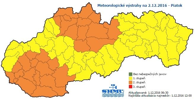 Výstrahy na piatok 2.