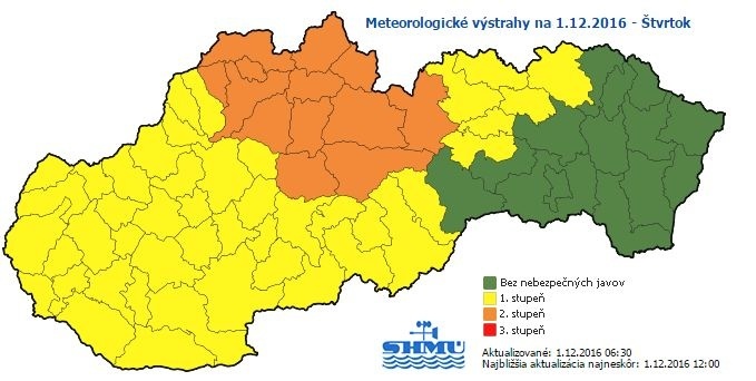 Výstrahy na štvrtok 1.