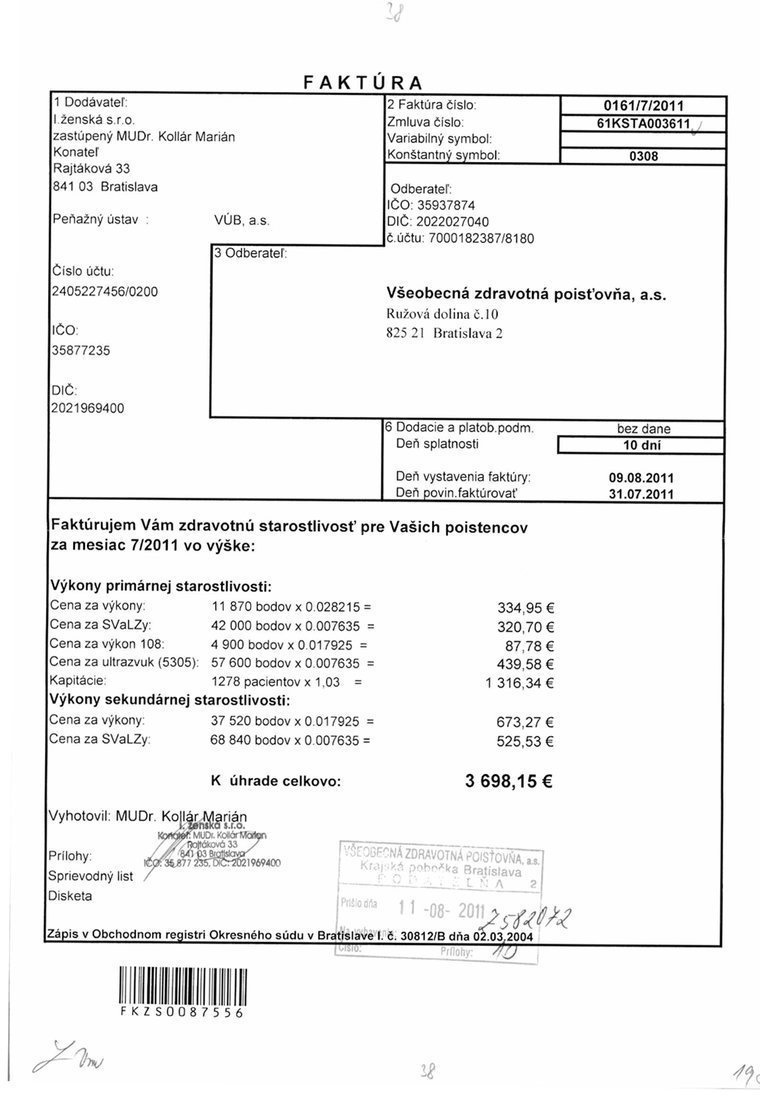 Faktúra predsedu Lekárskeho odborárskeho