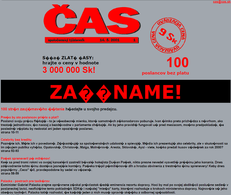 Cas.sk v roku 2001.