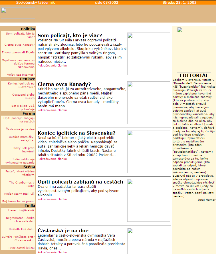 Cas.sk v roku 2001.