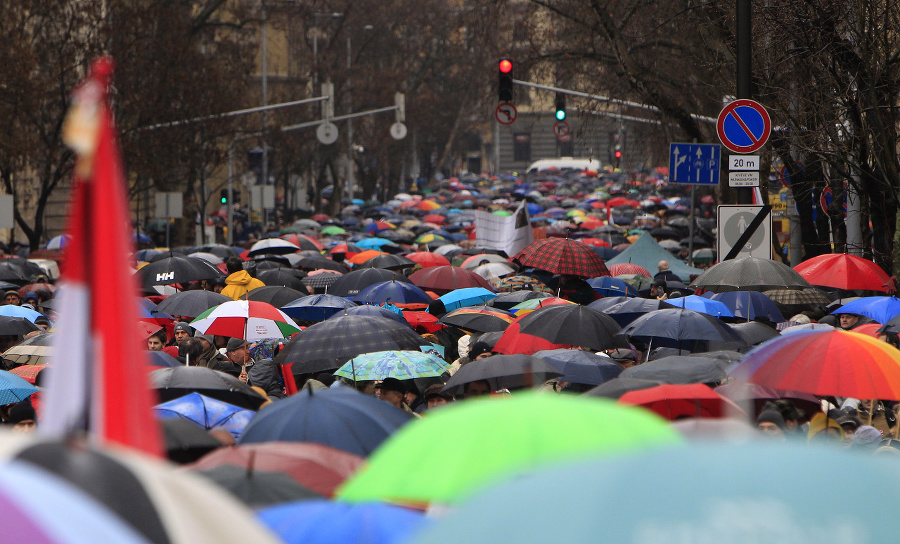 Protest učiteľov v Budapešti.