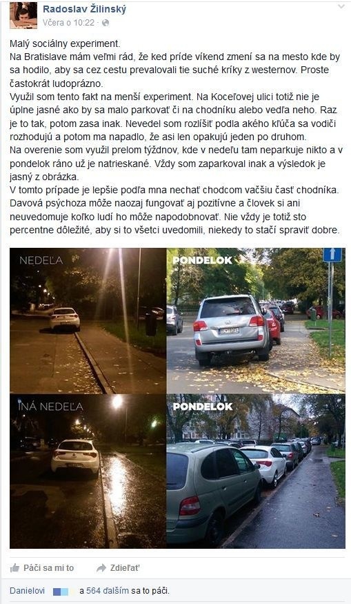 Radov príspevok žne na Facebooku úspech.