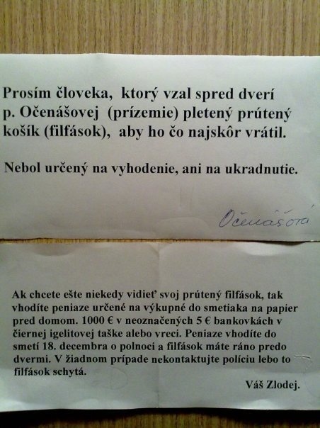 Vtipný Zlodej žiadal za košík tučné výkupné!