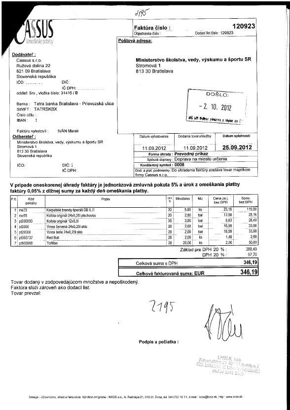 Faktúry ministerstva školstva