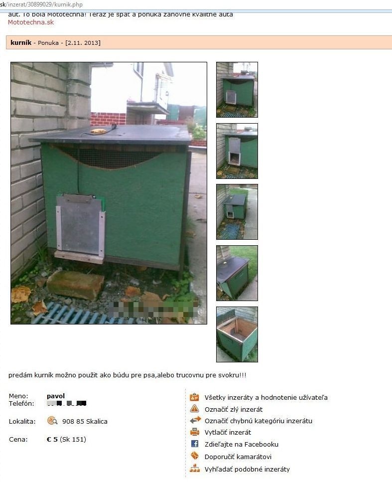Šokujúca ponuka na kurník, ktorý Skaličan ponúkal pre neposlušné svokry.