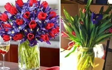 Objednal si krásnu kyticu (vľavo), no priateľka dostala niečo iné (vpravo).