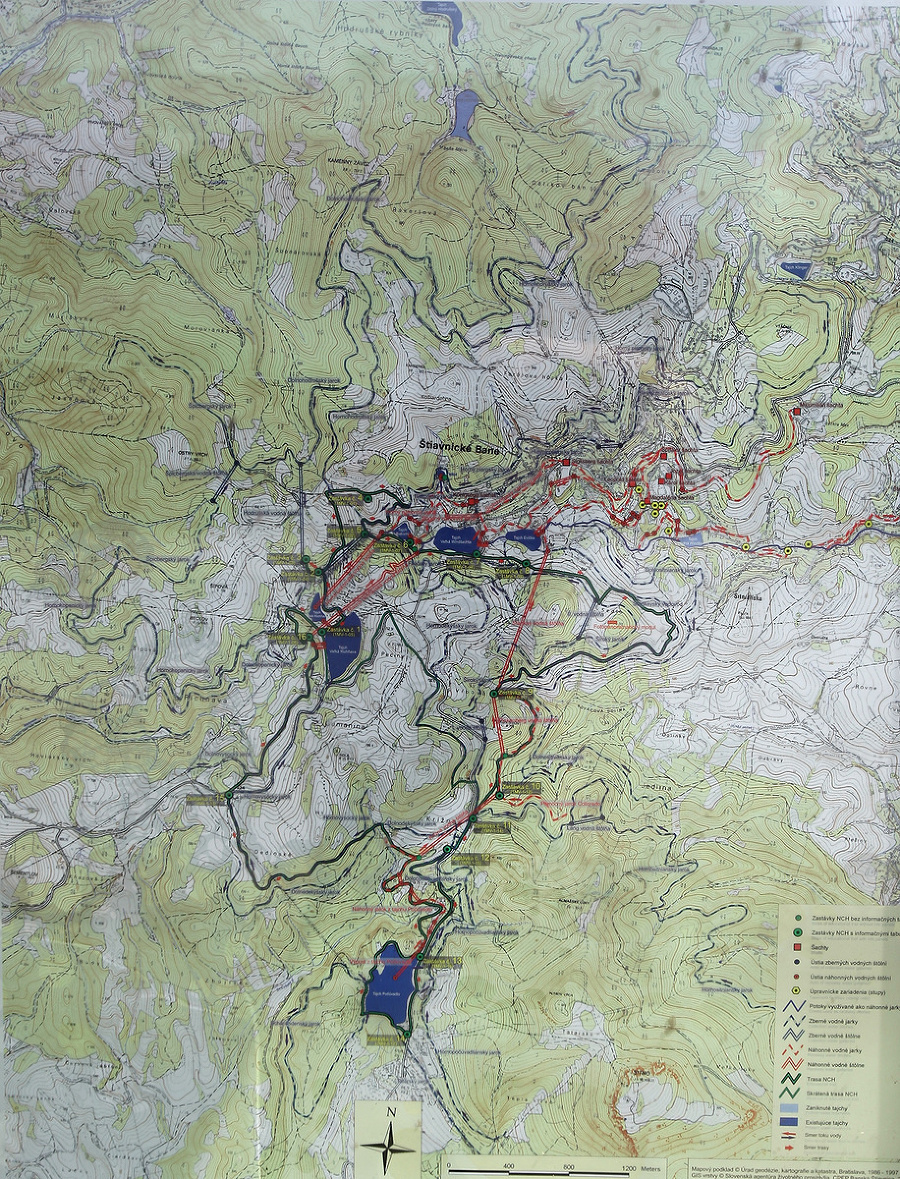 Mapa banskoštiavnických jazier.