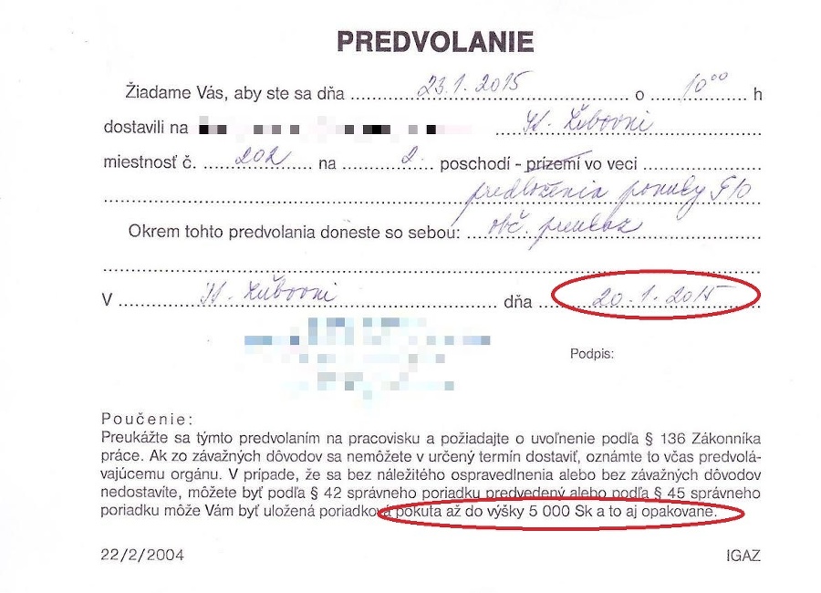 Predvolanie, ktoré dostal náš