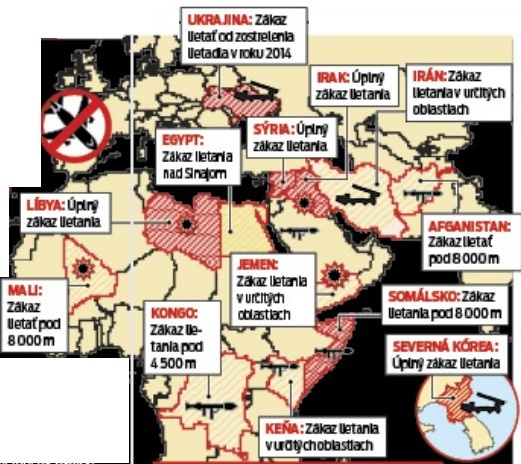 Mapa nebezpečného vzdušného priestoru.