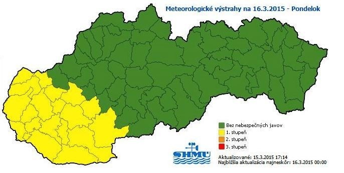 SHMÚ vydal na pondelok