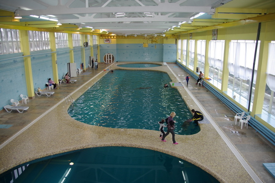 Vojenské oceanárium v Sevastopole prebudovali na civilné účely, robia v ňom delfinoterapiu. 