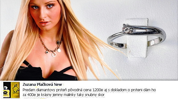 Zuzana ponúka na internete svoj zásnubný prsteň.