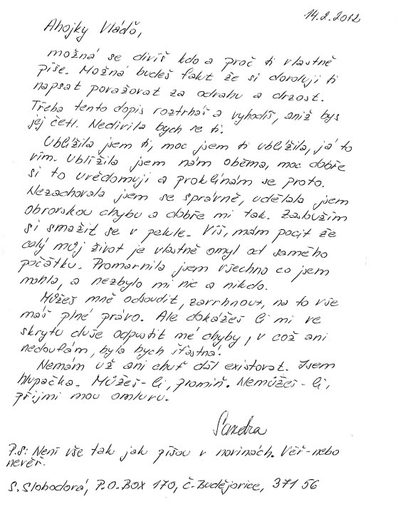 List, ktorý poslala Sandra