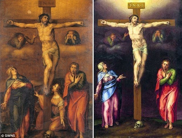 Obraz, ktorý celé roky visel na Univerzite v Oxforde (vpravo), by mohol byť strateným Michelangelovym originálom (zobrazený vľavo).