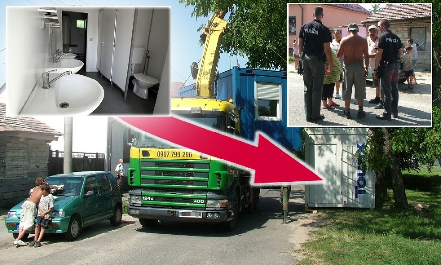 V jednej z buniek je sociálne zariadenie. Rómom sa však pomoc nepáčila, situáciu museli riešiť policajti.