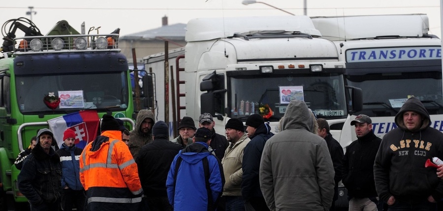 Kamionisti protestujúci na bratislavskej