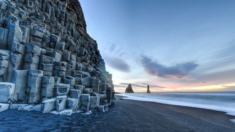 Wide view of Reynisdrangar