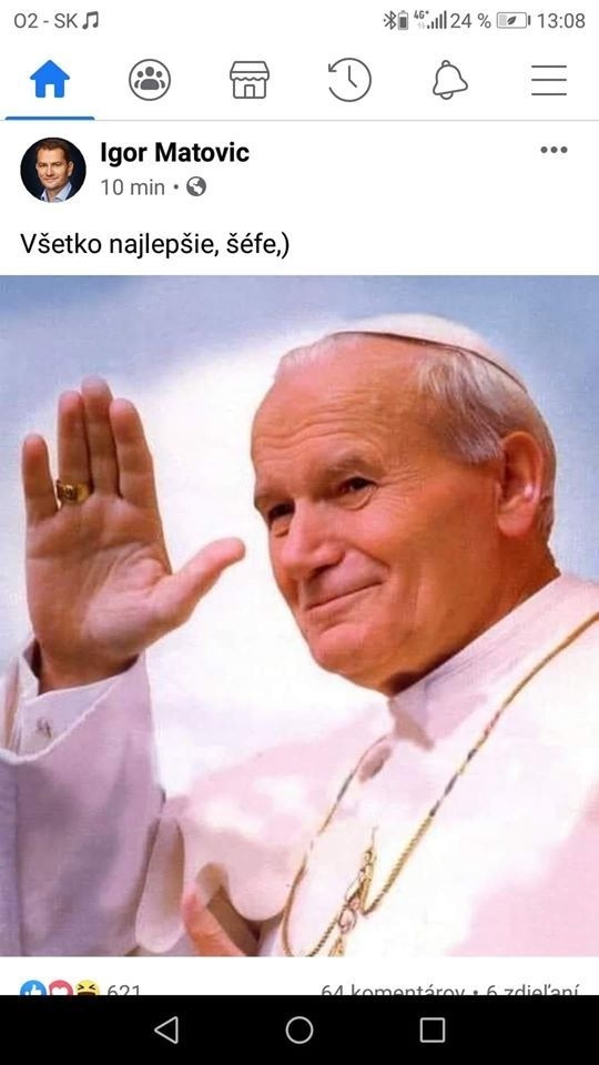 Ľudí pohoršilo, že Matovič napísal Jánovi Pavlovi II. v príspevku  šéfe.
