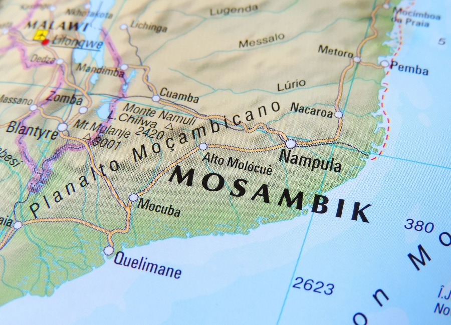 Map of Mosambik, close_up.