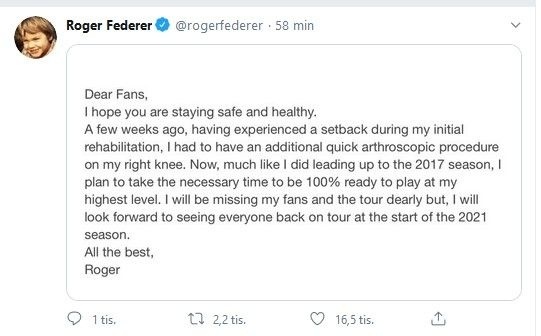 Federer správu oznámil na