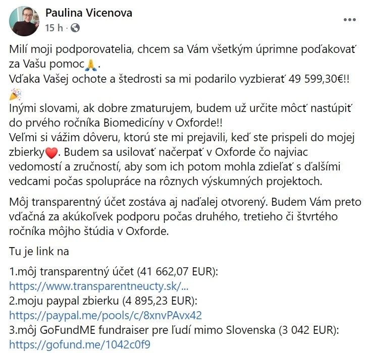 Nadaná študentka si splní svoj sen. To všetko aj vďaka priaznivcom.