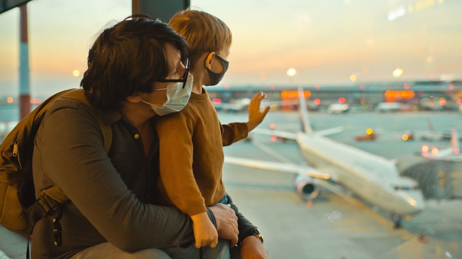 Father and son traveling