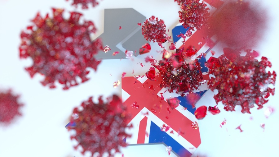 Pneumonia coronavirus covid-19 and British flag illustration